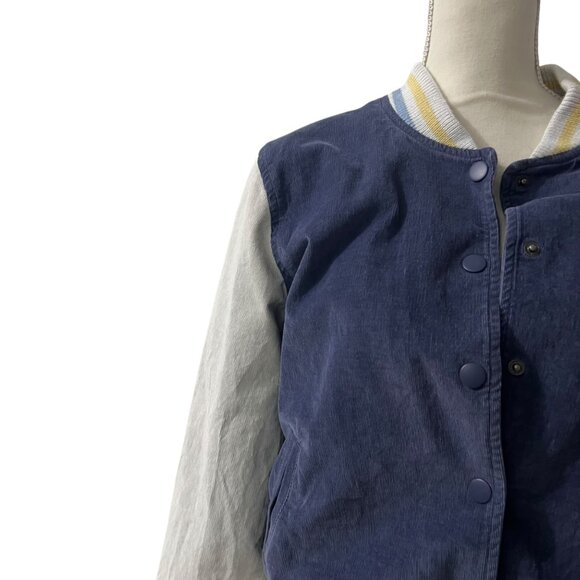 Aerie Preppy Blue Corduroy Snap Front Academia Varsity  Jacket ‎ Size Small - Picture 2 of 10